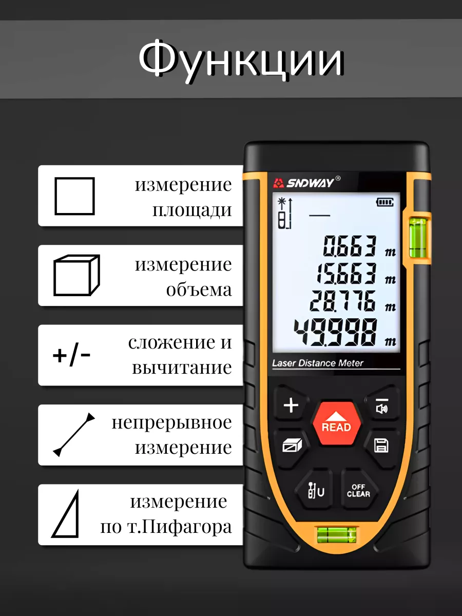 Лазерный дальномер 50м рулетка строительная измерительная SNDWAY 145237569  купить за 1 487 ₽ в интернет-магазине Wildberries
