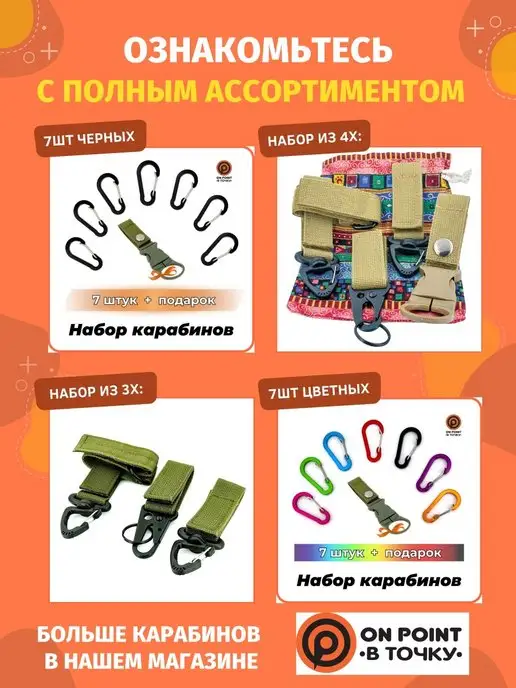 ON POINT Набор из трёх тактических карабинов и подарочный мешочек, серый, фото 3