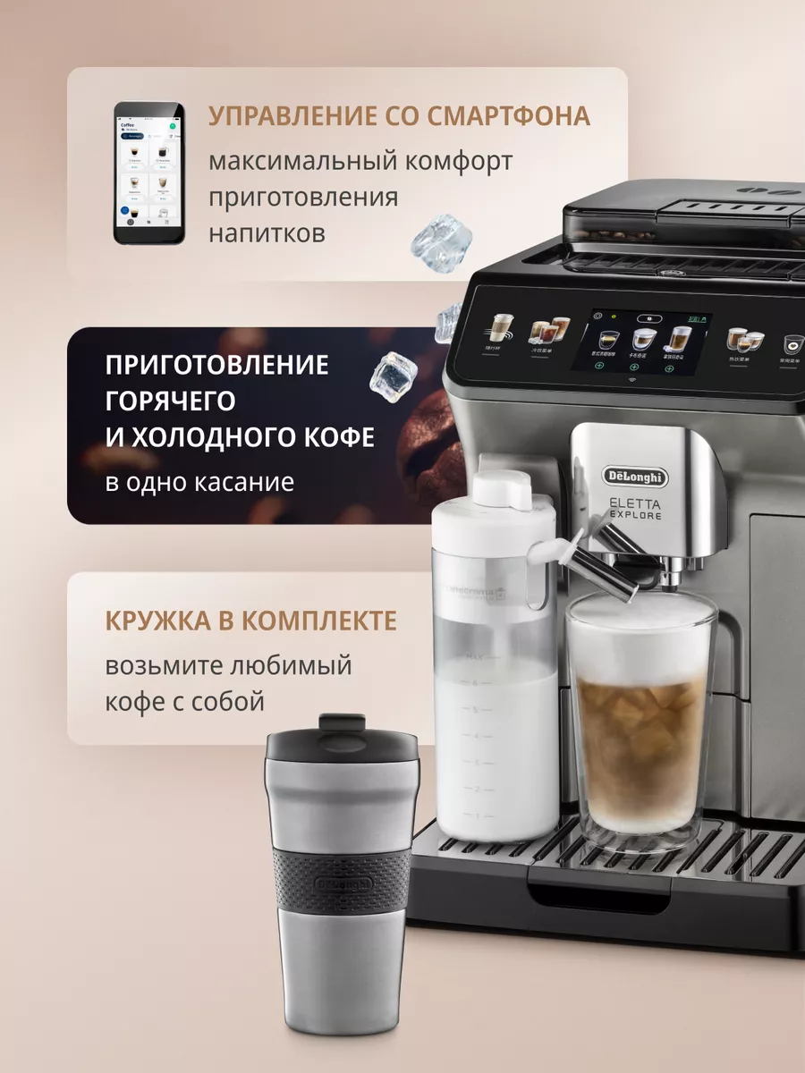 Кофемашина Eletta Explore ECAM450.76.T с капучинатором Delonghi 145246210  купить в интернет-магазине Wildberries