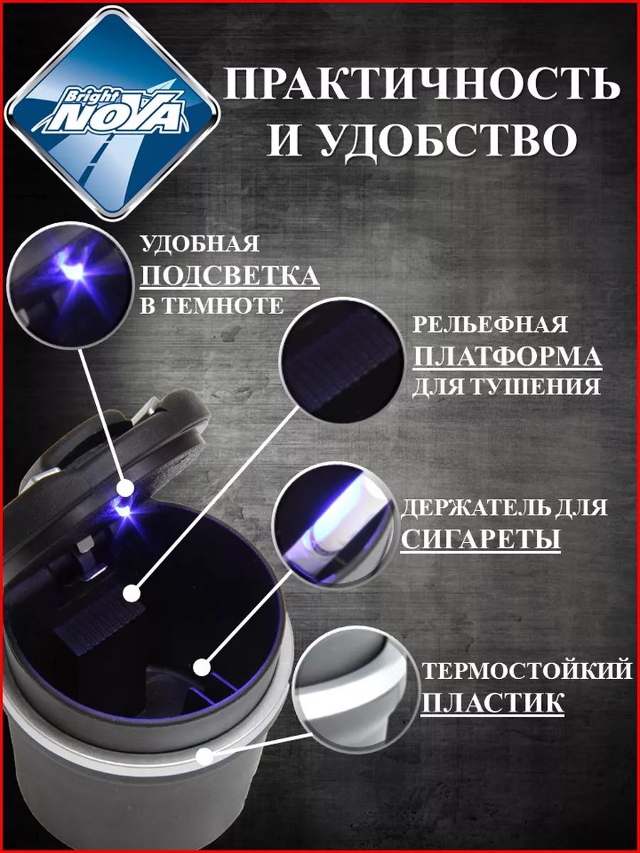 Пепельница чёрная со светодиодной подсветкой Nova Bright 145286197 купить  за 259 ₽ в интернет-магазине Wildberries