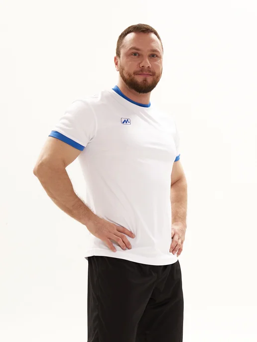 Nice Sport Футболка спортивная синяя с контрастными окантовками, белый, фото 3