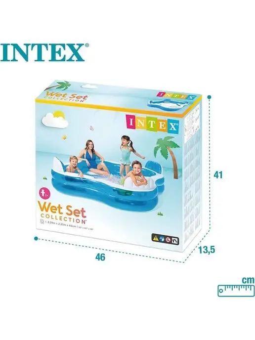Intex Бассейн надувной Семейный большой с сиденьем 229 см, голубой, фото 3