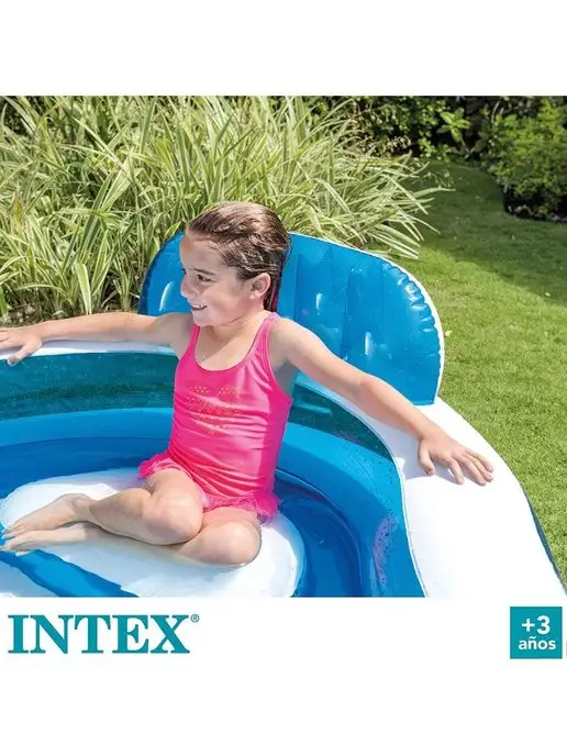 Intex Бассейн надувной Семейный большой с сиденьем 229 см, голубой, фото 4