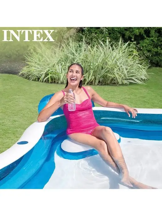 Intex Бассейн надувной Семейный большой с сиденьем 229 см, голубой, фото 5