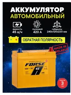 Аккумулятор Asia 60В24L 45 Ач 420A обратная полярность FORSE 145491857 купить за 8 306 ₽ в интернет-магазине Wildberries