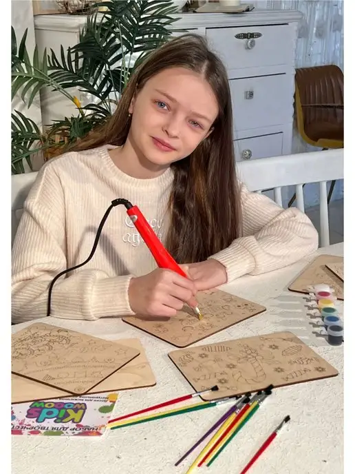 Kids Wooow Набор доски для выжигания творчества, раскраска "Принцессы", коричневый, фото 7