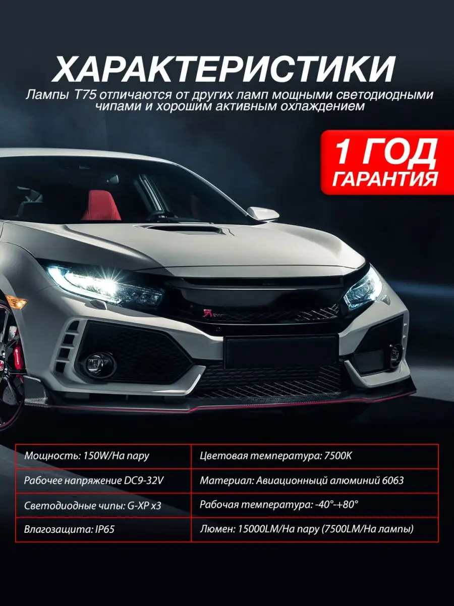 Диодная лампа головного света T75 HB4 NTS AUTO 145602966 купить за 5 073 ₽  в интернет-магазине Wildberries