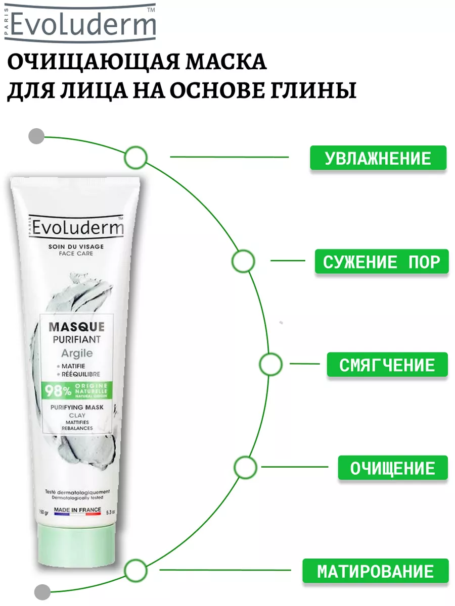 Маска очищающая на основе глины для лица, 150 мл Evoluderm 145610563 купить  за 427 ₽ в интернет-магазине Wildberries