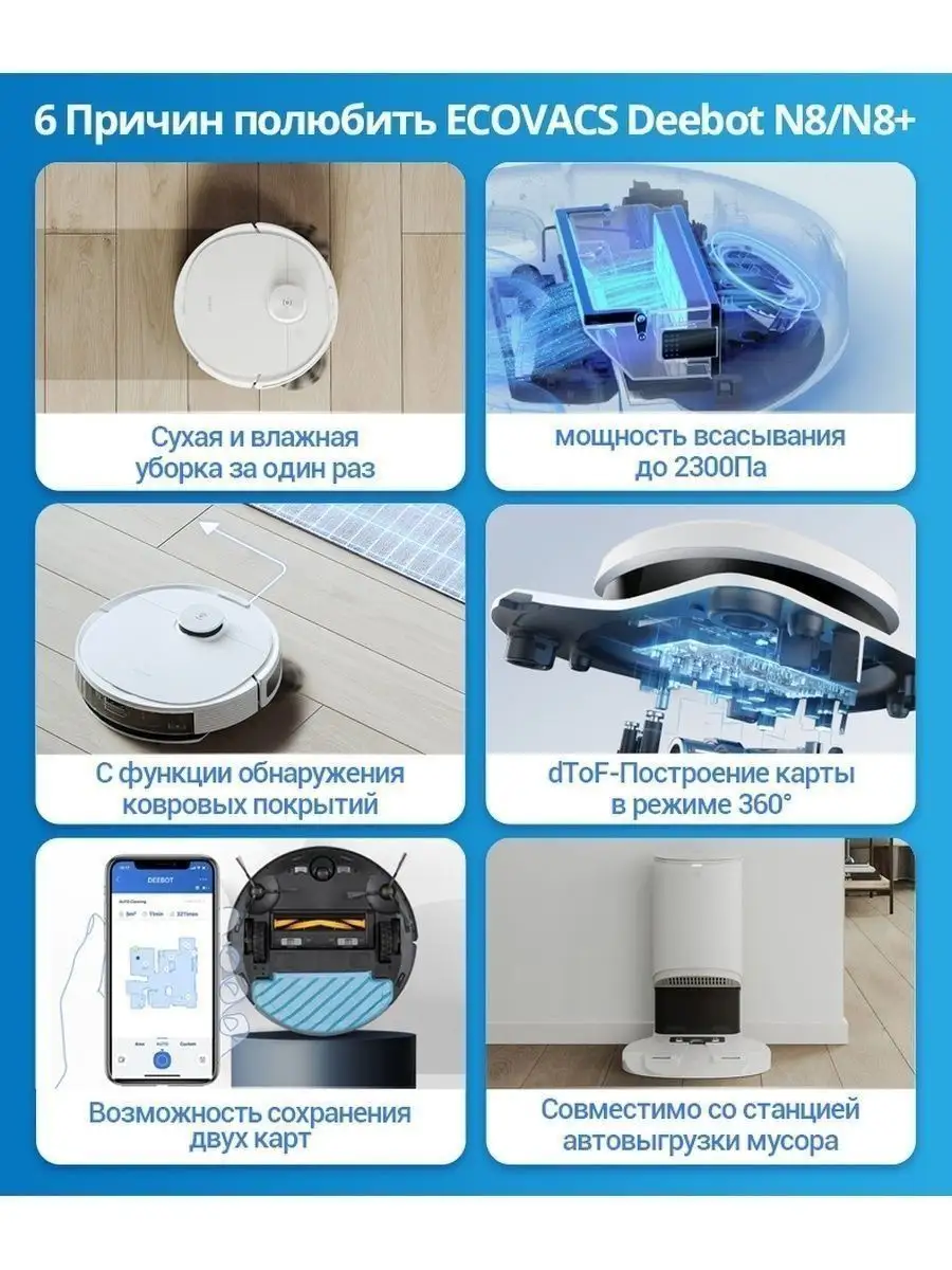 Робот-пылесос умный ECOVACS DEEBOT N8+ Ecovacs 145642677 купить в  интернет-магазине Wildberries