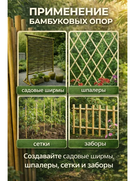 БАМБУК ОПОРЫЧ Опора для растений и цветов колышки бамбук 60 см, 10 шт, 10 шт, фото 7