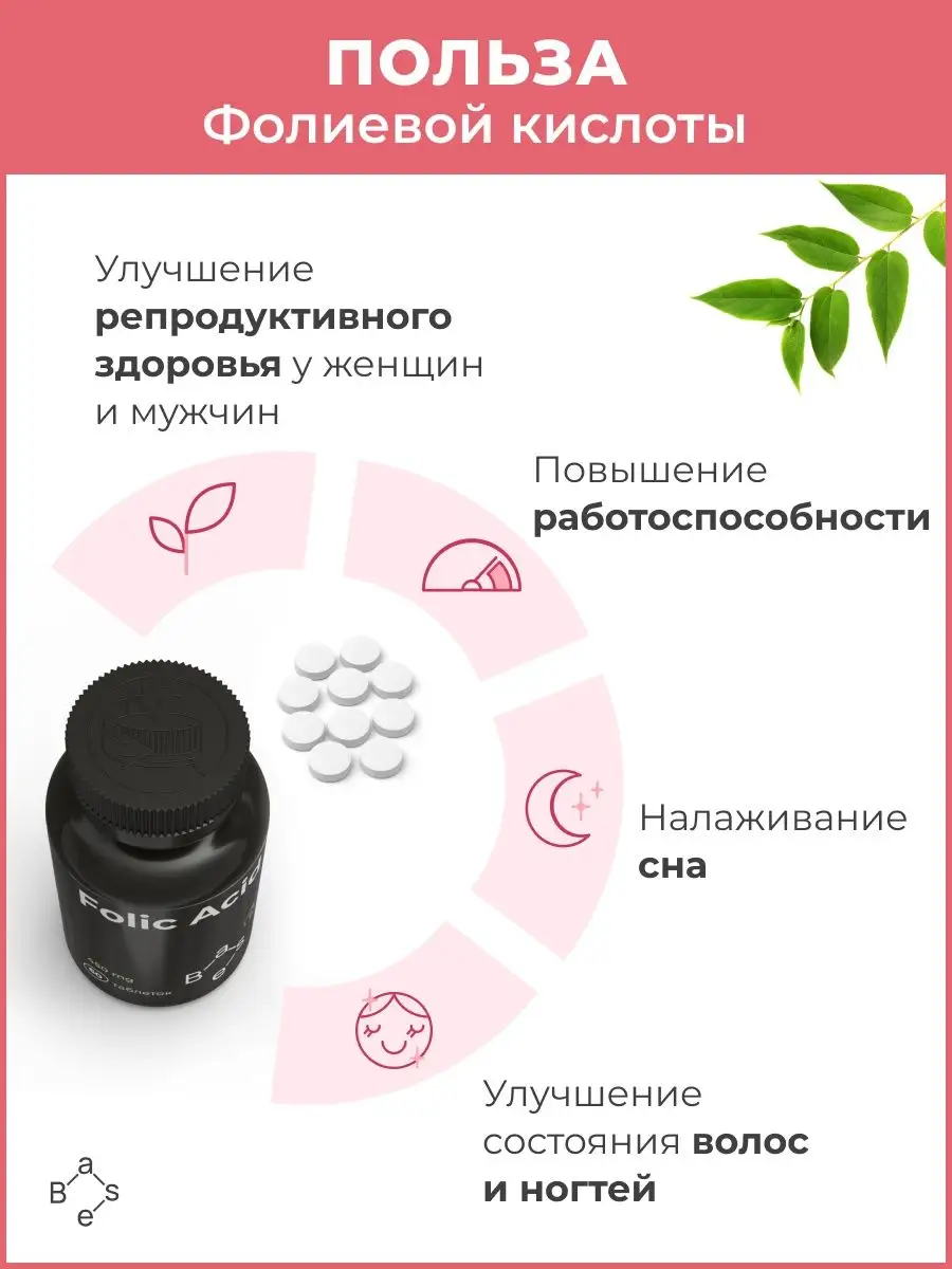 Фолиевая кислота витамин В9 для женщин и мужчин folic acid BaseGlobal  145721083 купить за 437 ₽ в интернет-магазине Wildberries