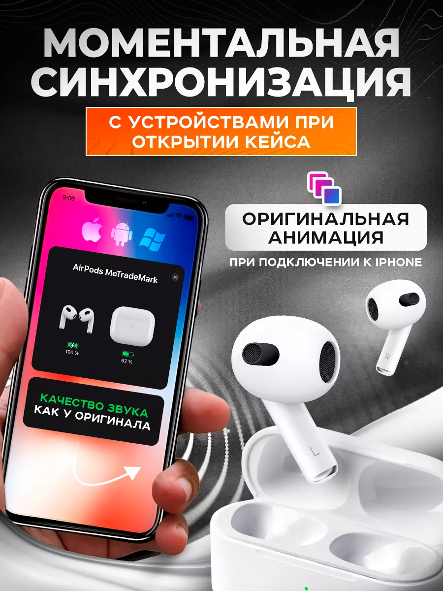 Наушники беспроводные с микрофоном A.Pods 3 Android iphone Me TradeMark  145726284 купить за 1 623 ₽ в интернет-магазине Wildberries