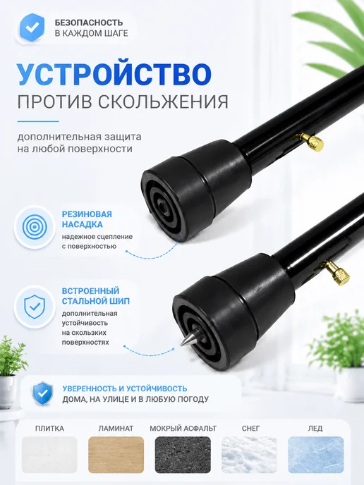 Ergoforce Трость опорная раздвижная с упс, черный, фото 2