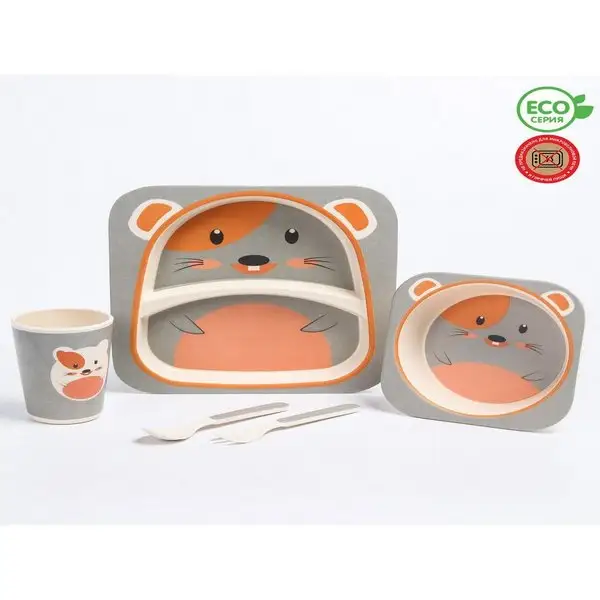 Набор бамбуковой посуды Мышка, 5 предметов