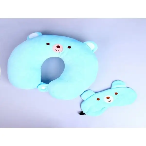 Подголовник "Мишка", с маской для сна, цвет голубой