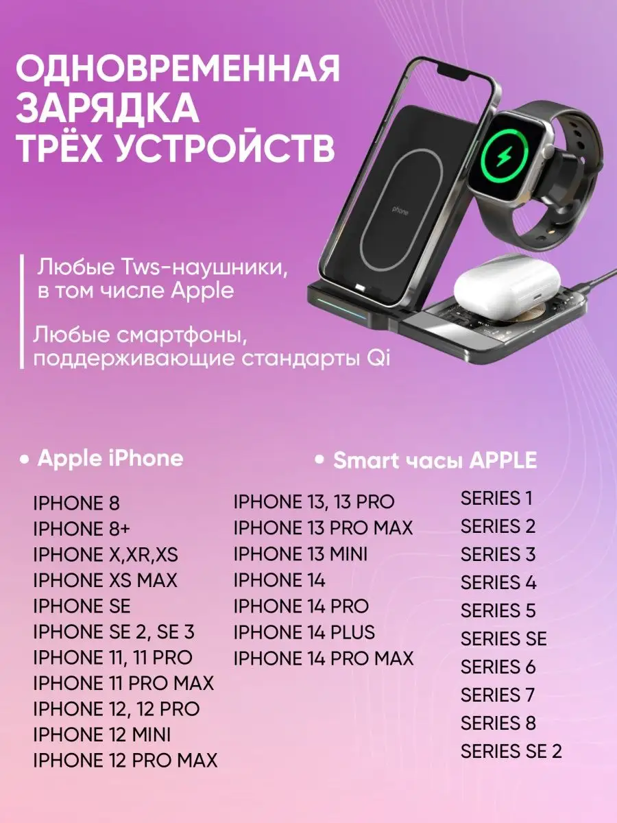 SVIKLA Быстрая беспроводная зарядка 3 в 1 для Iphone и Android