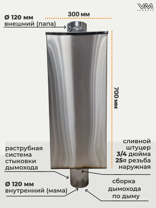 VM-company Бак для бани и сауны на трубе Ø120 прямоугольный 80 литров, серый, фото 2
