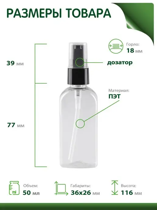 Greenea Флакон 30 мл дорожный набор дозатор крем, 50 мл, 16 шт, фото 2
