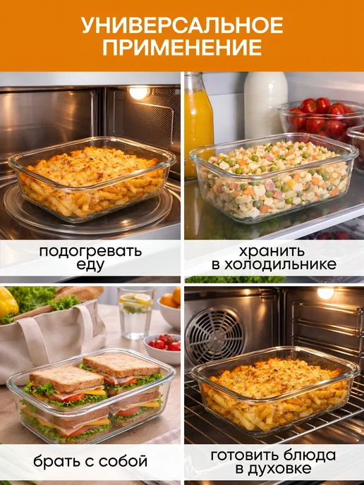 crafy Набор стеклянных контейнеров с крышкой 370,630,1040,1500мл, вариант, фото 8