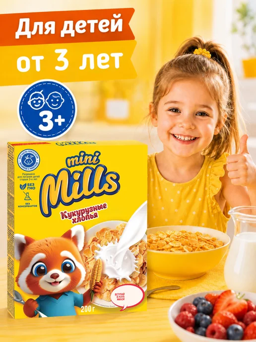 Mini Mills Сухой завтрак кукурузные хлопья медовые 200 г, 200 г, фото 4
