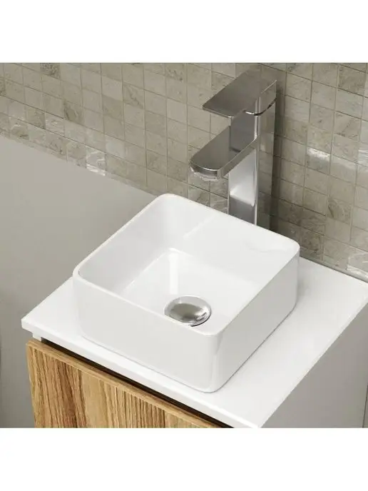 BAUEDGE Раковина накладная для ванной 30x30 квадратная белая mini, 30x30, фото 8