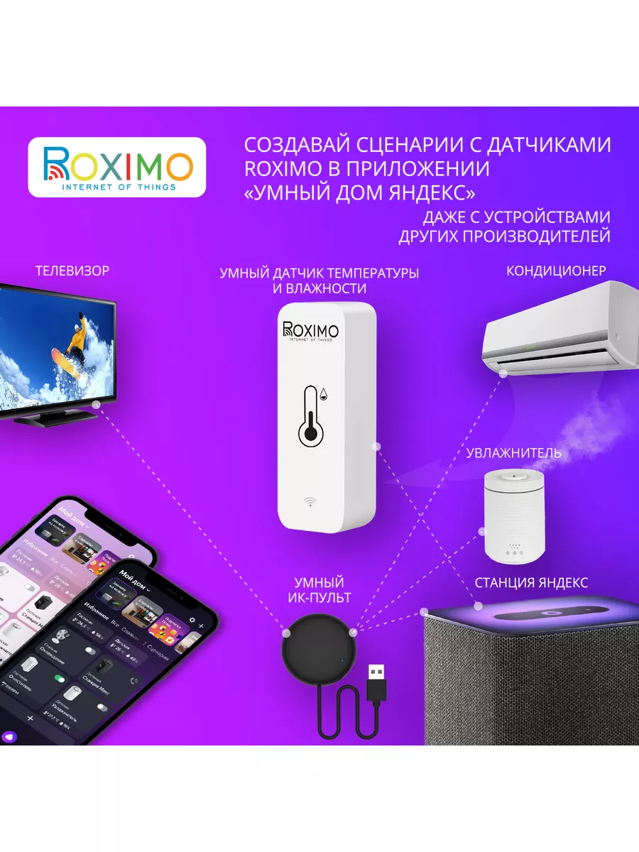 Умный Wi-Fi датчик температуры и влажности SWTH01 c Алисой Roximo 146176049  купить за 1 128 ₽ в интернет-магазине Wildberries