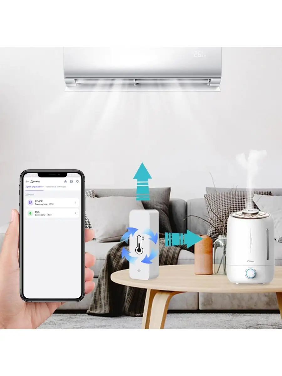 Умный Wi-Fi датчик температуры и влажности SWTH01 c Алисой Roximo 146176049  купить за 1 128 ₽ в интернет-магазине Wildberries