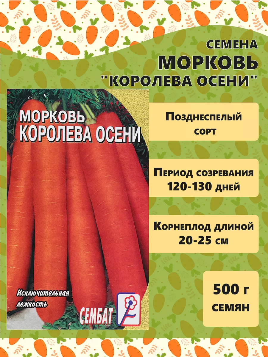 Семена Морковь "Королева Осени", 500 г Сембат 146188146 купить за 1 038 ₽ в интернет-магазине Wildberries