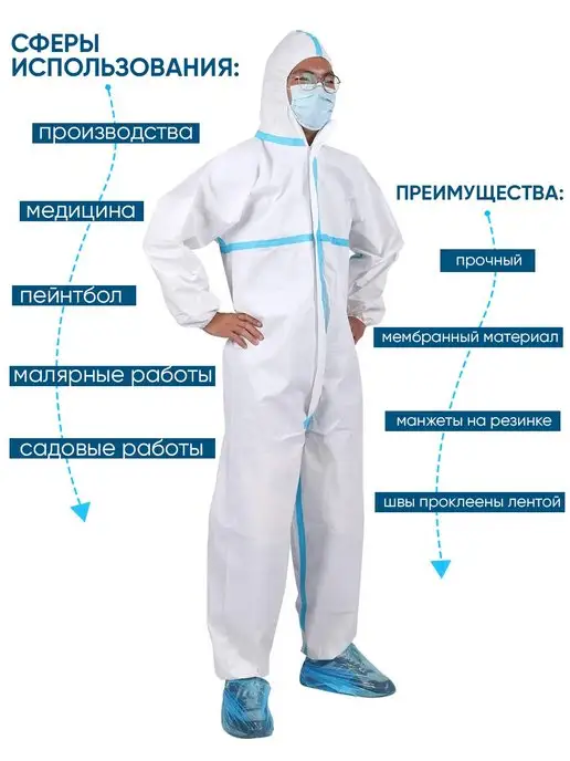 Safe Area Комбинезон одноразовый защитный Каспер мембрана 2 шт, 2 шт, фото 4