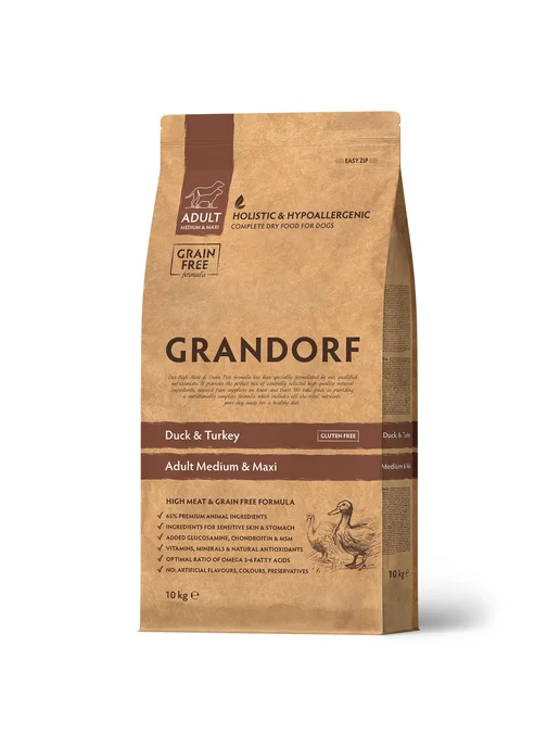 Сухой корм Grandorf' для собак, индейка, утка, 10 кг