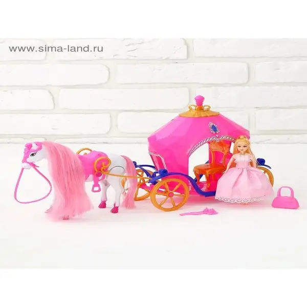Карета для кукол, лошадка ходит, с куклой