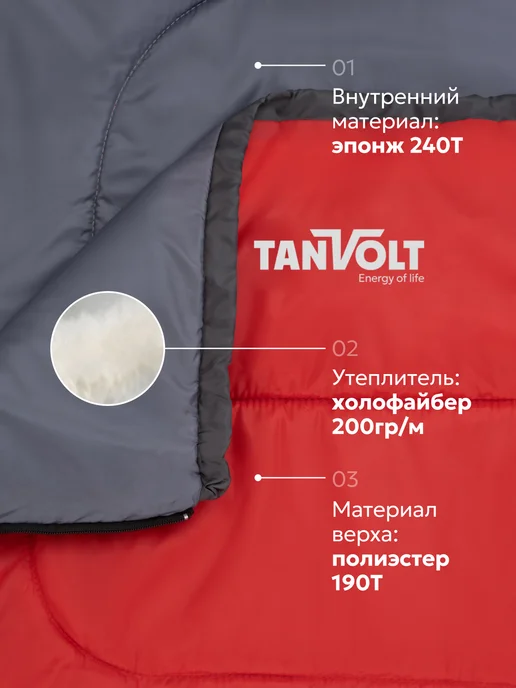 Tanvolt Спальный мешок туристический летний 215*75см до -5°C одеяло, 215x75 см, фото 4