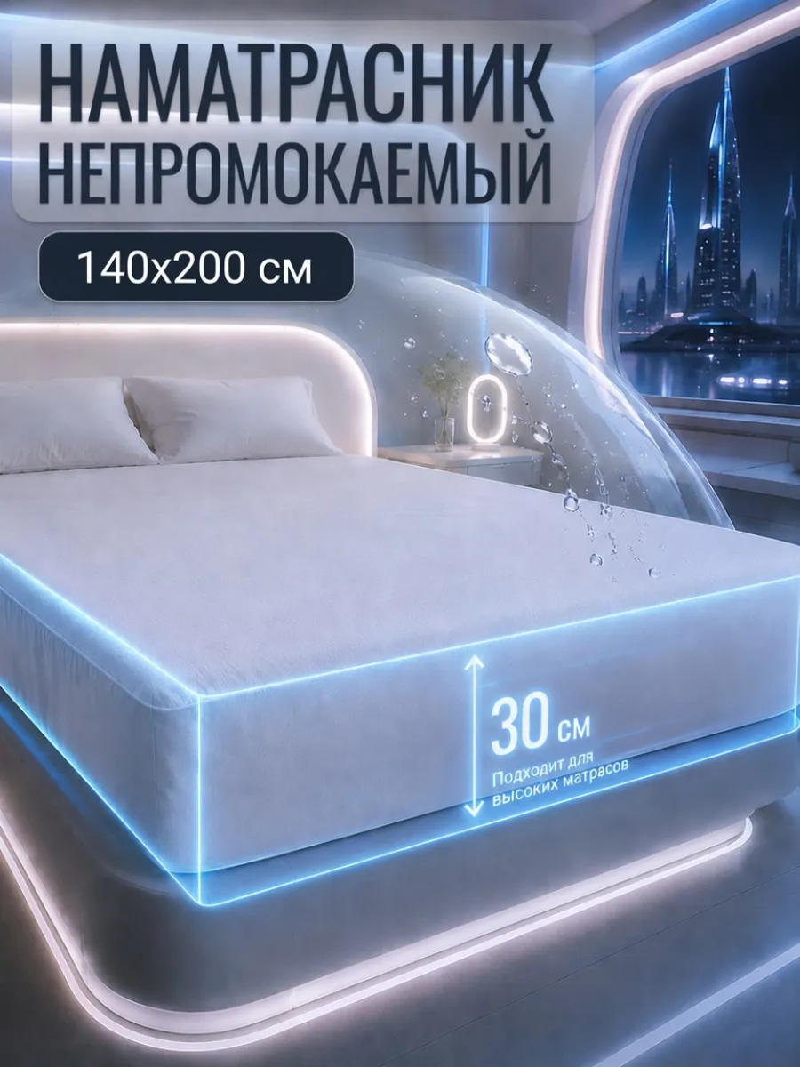 Наматрасник 140х200 см непромокаемый на резинке с бортами