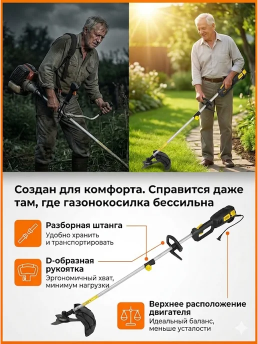 Триммер электрический для травы от сети мощный GET 1200SL — фото 3