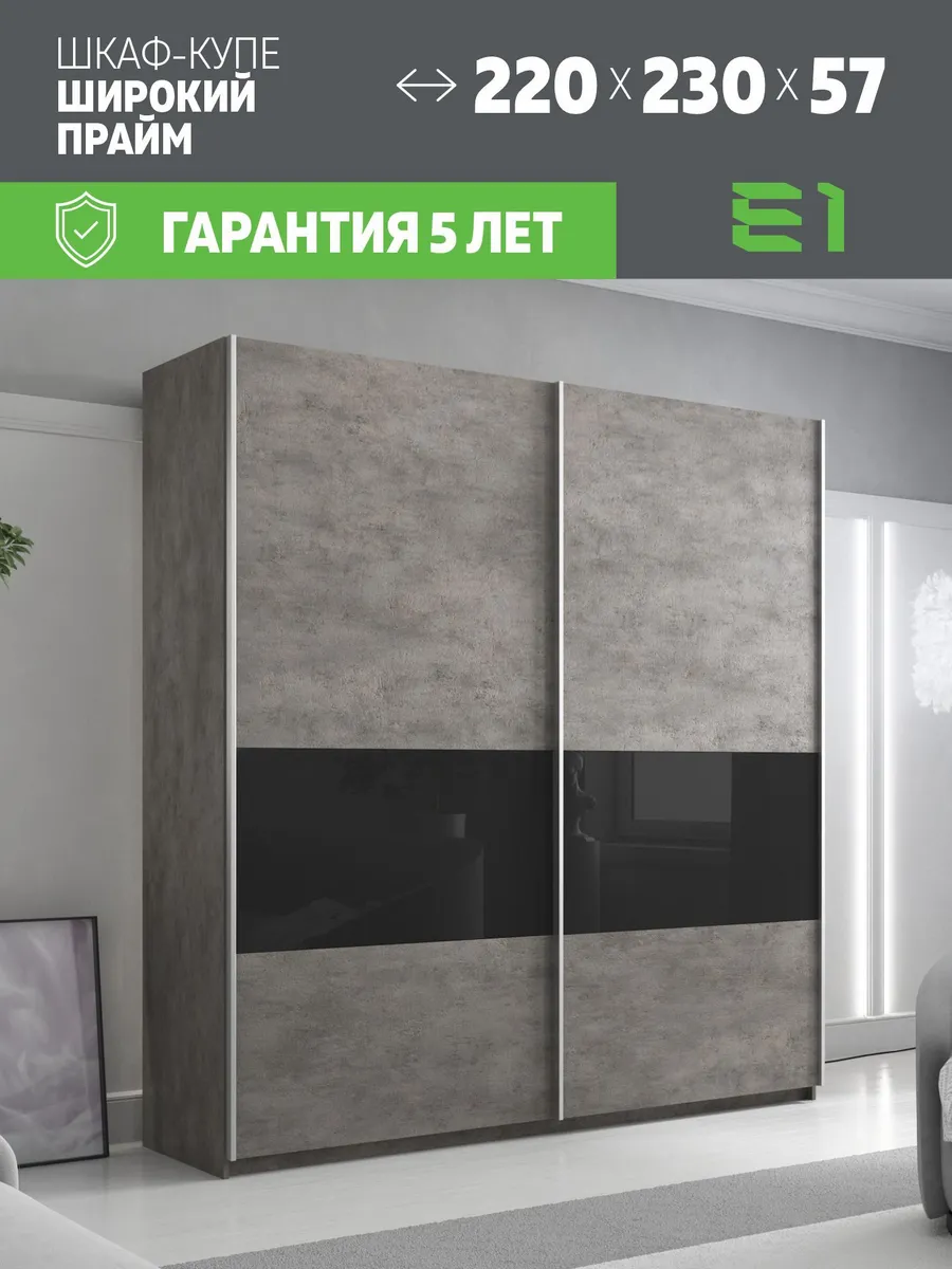 Шкаф-купе Прайм 2дв ДСП/Ст черное/Доводчики 220х57х230