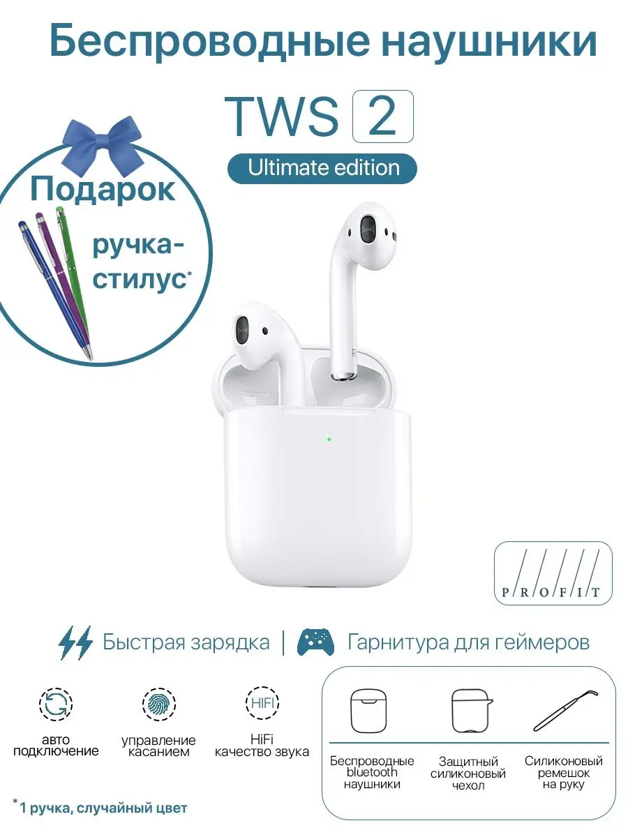 Наушники беспроводные блютуз с микрофоном TWS Profit 146746058 купить за 2  110 ₽ в интернет-магазине Wildberries