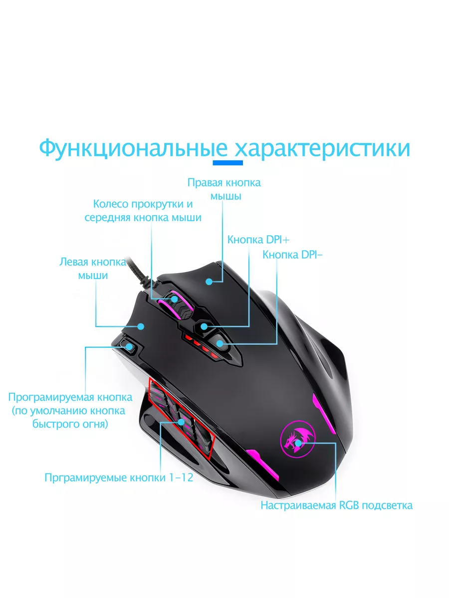 Мышь проводная Impact M908 многокнопочная Redragon 146789149 купить в  интернет-магазине Wildberries