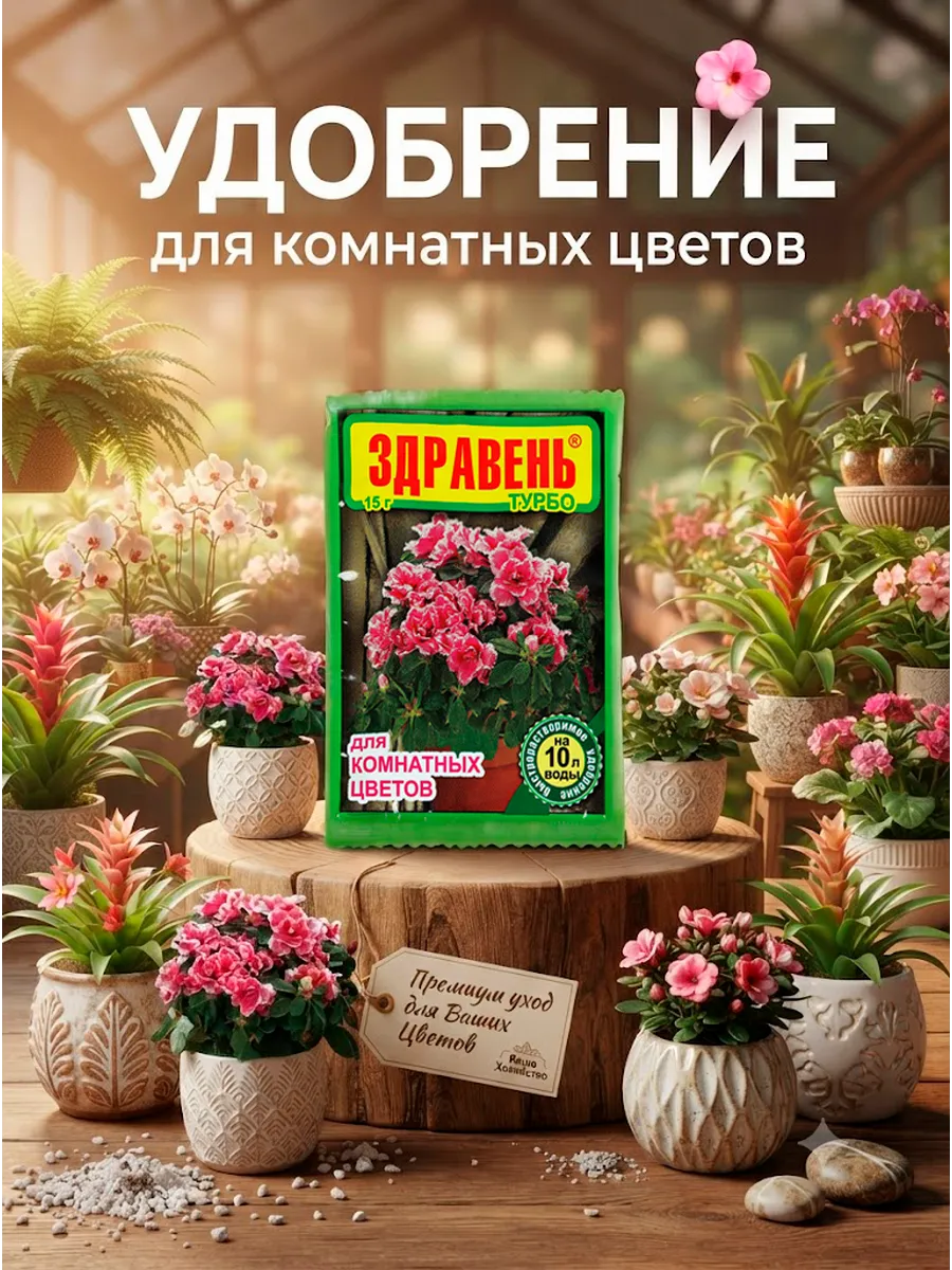 Удобрение "Здравень турбо", для комнатных цветов, 15 г