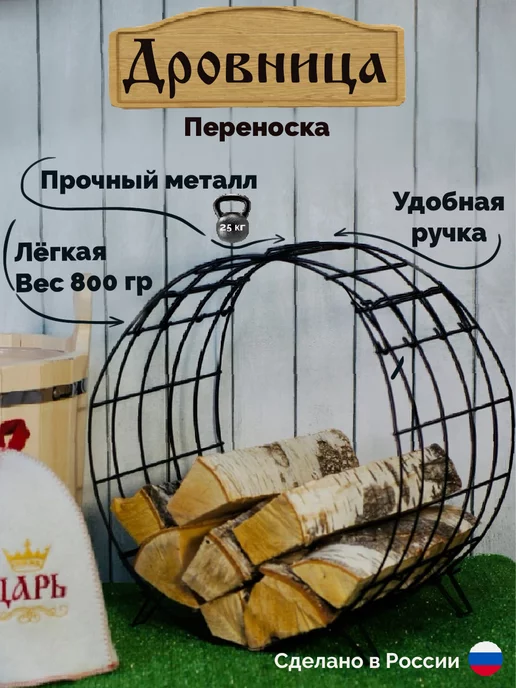 ЛОФТ РЯДом Дровница для дров в дом, баню, переноска для дров, черный, фото 3