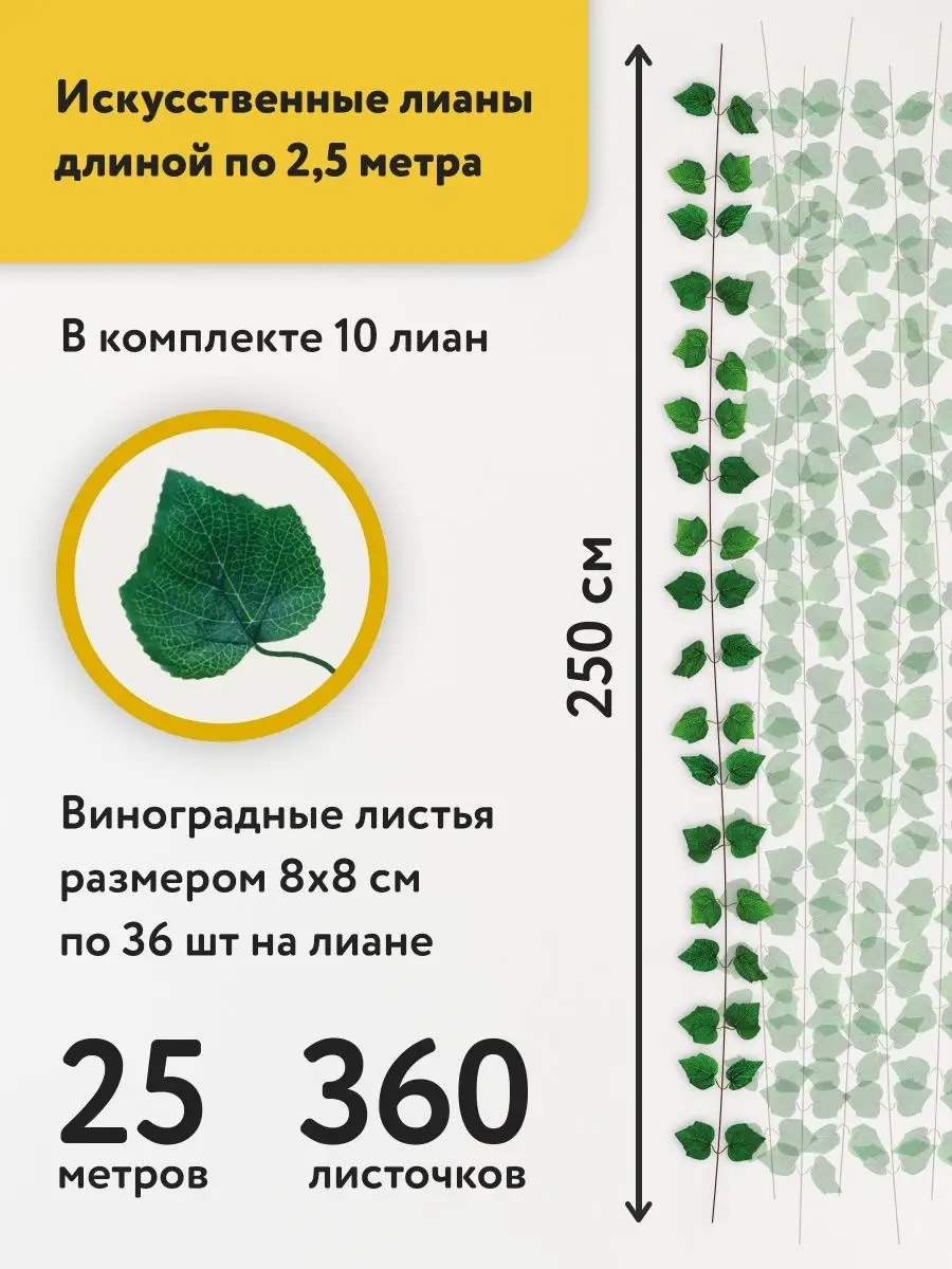 Лианы искусственные в комнату декор для дома на стену набор mimipic  147235382 купить в интернет-магазине Wildberries