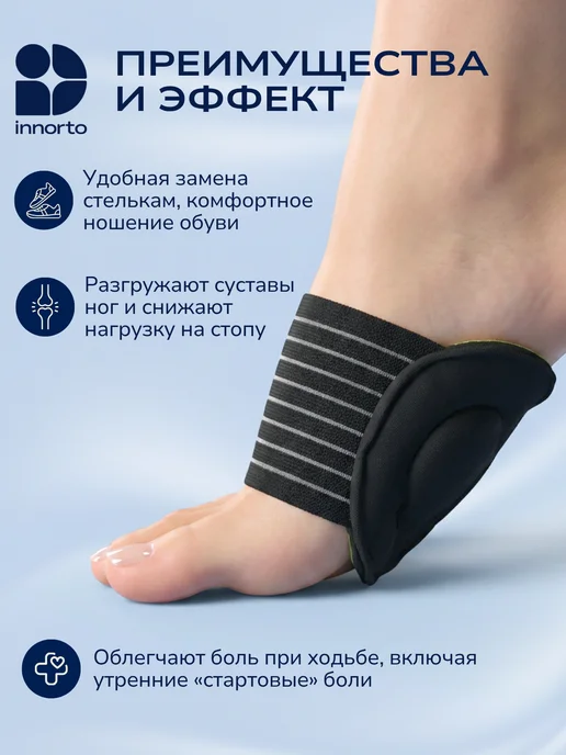 INNORTO Супинаторы ортопедические при плоскостопии, черный, фото 5