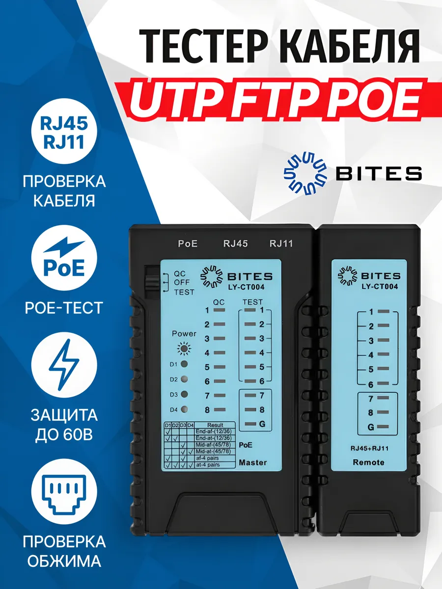 POE Тестер витой пары LY-CT004 для кабеля RJ45, RJ11/12