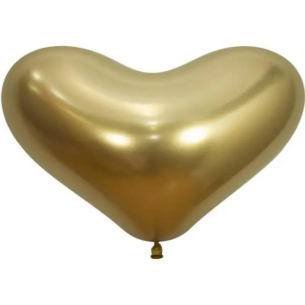 Шар латексный 14", сердце, Reflex, хром, набор 50 шт, золото