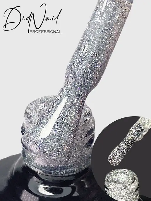 DidNail Светоотражающий гель-лак для ногтей с блестками Bomb Glitter, серый, фото 6