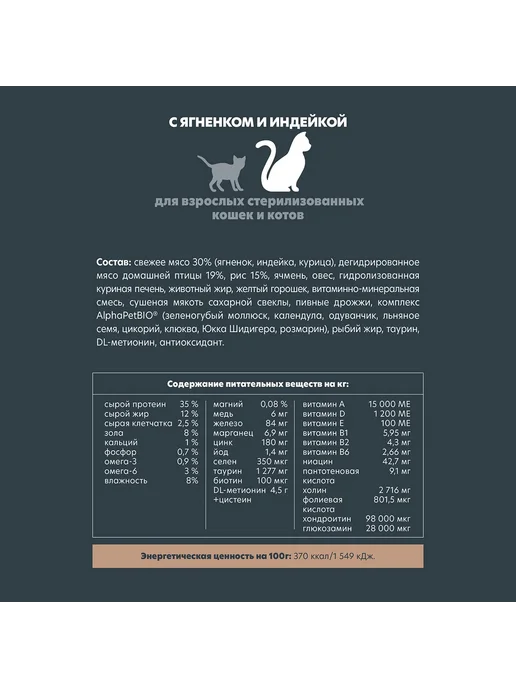 Сухой корм AlphaPet Кошек для собак, стерилизованные, ягненок, 7 кг, фото 3