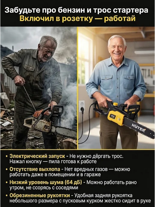 Электропила цепная электрическая от сети мощная ELS-1800P — фото 2