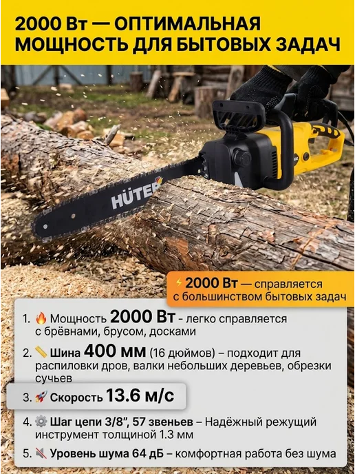 Электропила цепная электрическая сетевая мощная ELS 2000 — фото 3