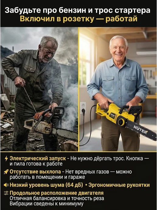 Электропила цепная электрическая от сети мощная ELS 2400 — фото 2