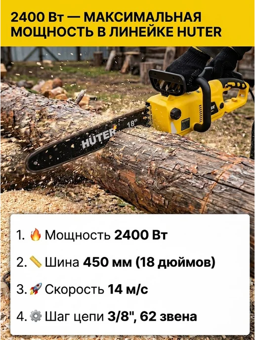 Электропила цепная электрическая от сети мощная ELS 2400 — фото 3