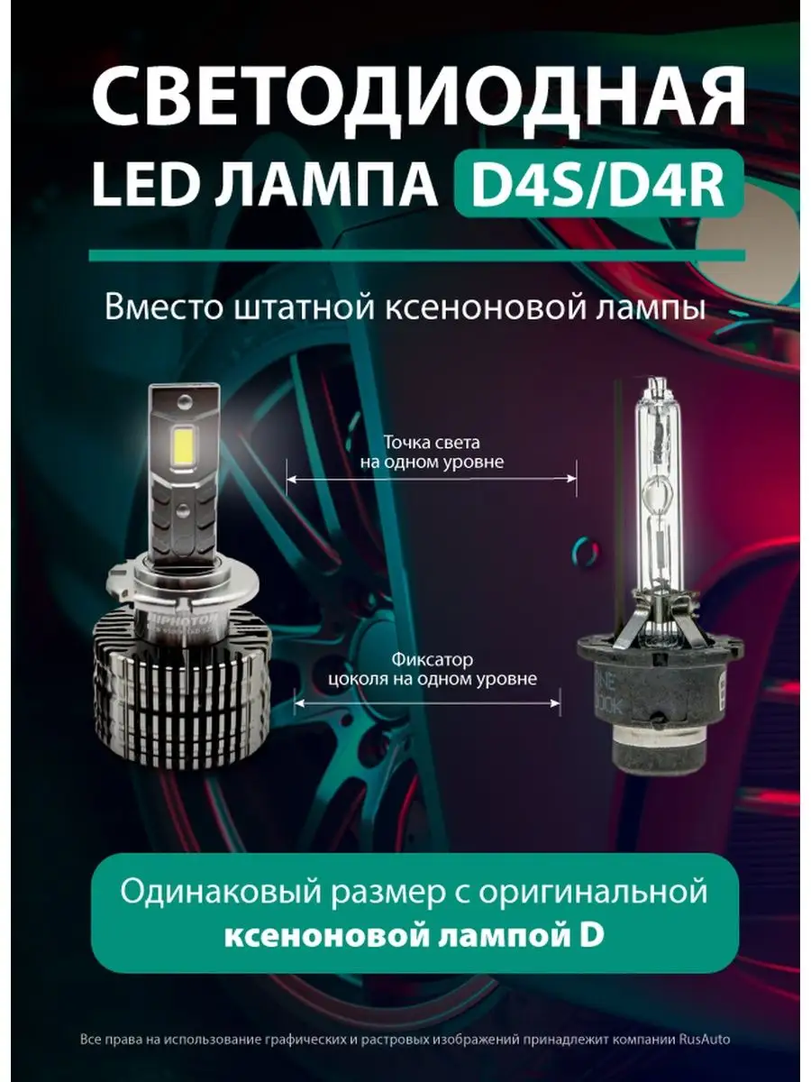 Лампы D4S LED лед 5000К canbus светодиодные диодные RusAuto 147419420  купить за 4 109 ₽ в интернет-магазине Wildberries